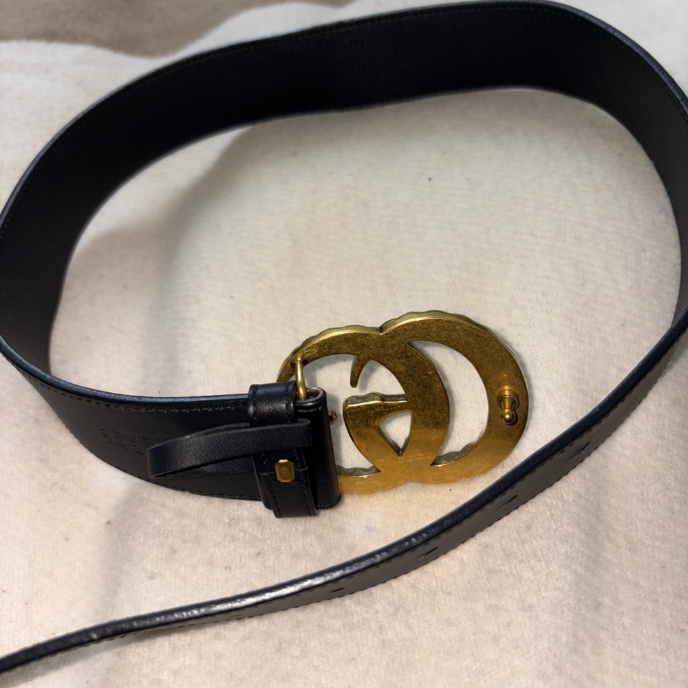 Gucci Moon Calfskin Pearl Double G 40mm Belt 75 30 Black Cream - Picture 7 of 10